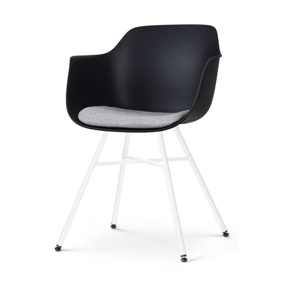 Noa-Liz eetkamerstoel zwart met lichtgrijs zitkussen - wit onderstel afbeelding 1
