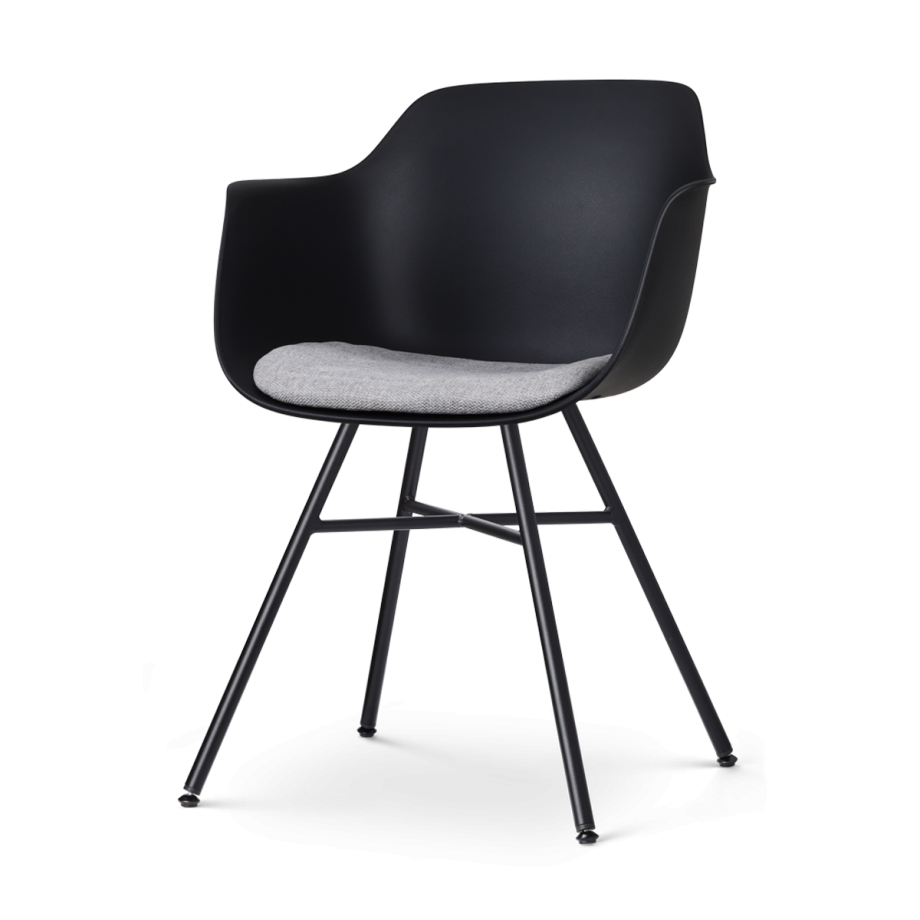 Noa-Liz eetkamerstoel zwart met lichtgrijs zitkussen - zwart onderstel afbeelding 1