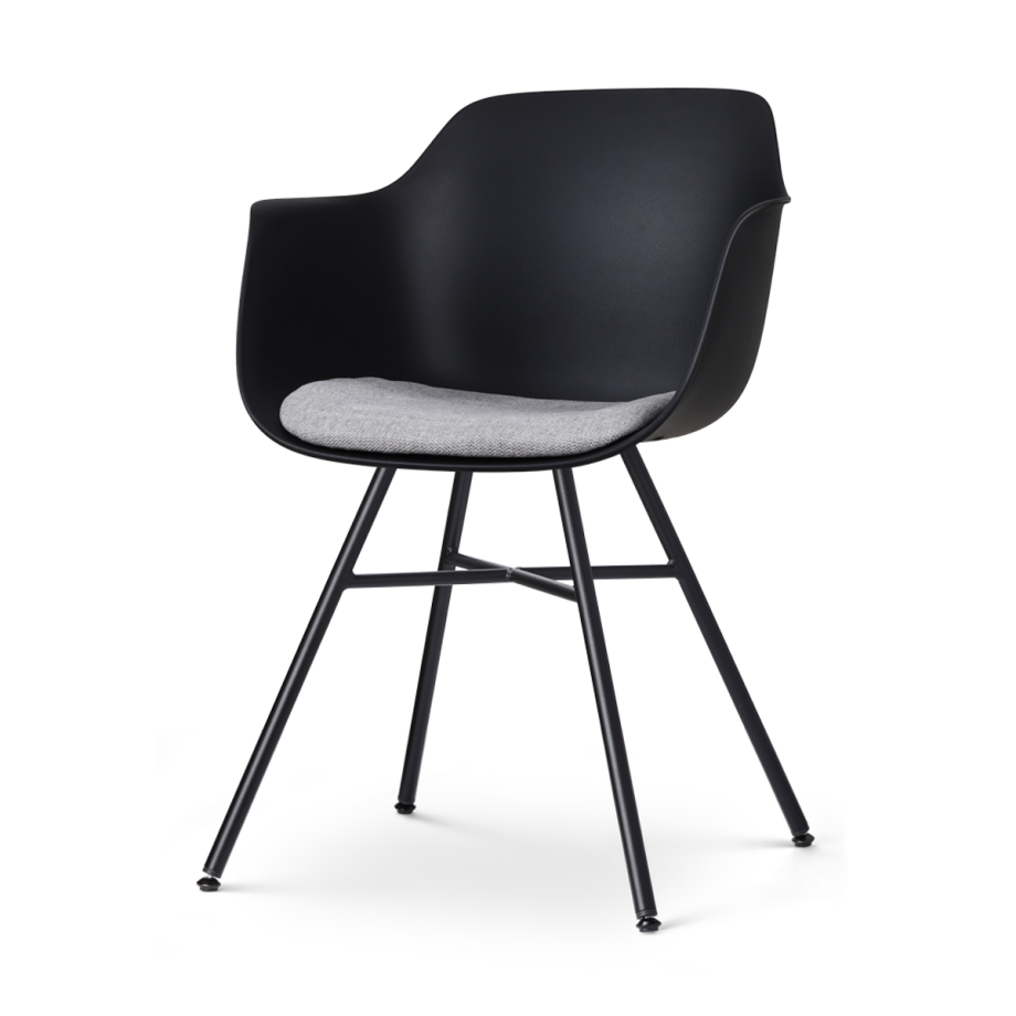 Noa-Liz eetkamerstoel zwart met lichtgrijs zitkussen - zwart onderstel afbeelding 1