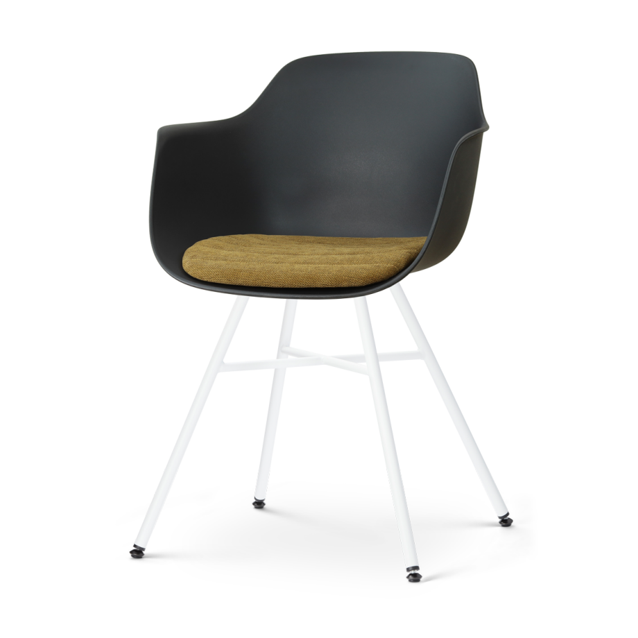 Noa-Liz eetkamerstoel zwart met mosgroen zitkussen - wit onderstel afbeelding 1