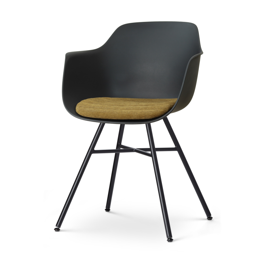 Noa-Liz eetkamerstoel zwart met mosgroen zitkussen - zwart onderstel afbeelding 1