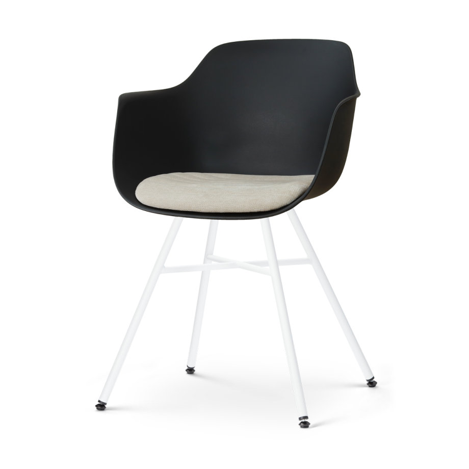 Noa-Liz eetkamerstoel zwart met naturelbeige zitkussen - wit onderstel afbeelding 1
