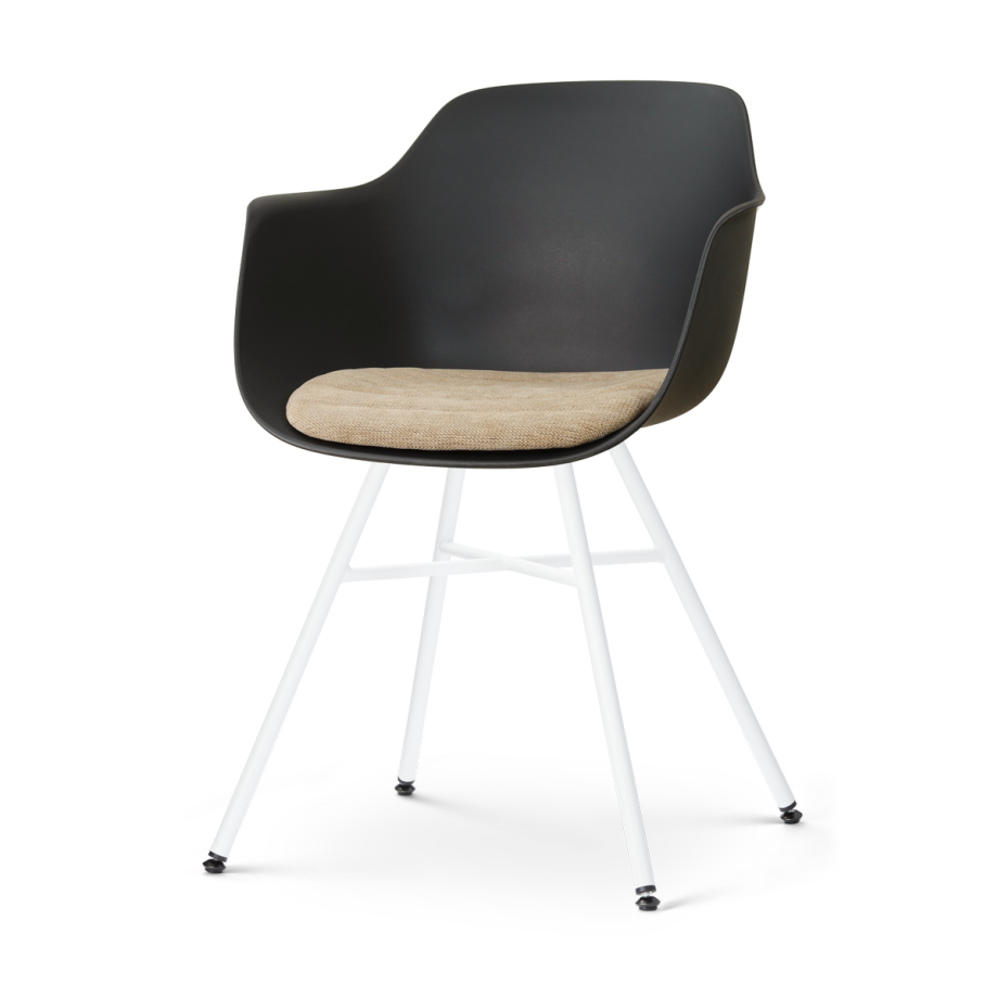 Noa-Liz eetkamerstoel zwart met nougatbruin zitkussen - wit onderstel afbeelding 1