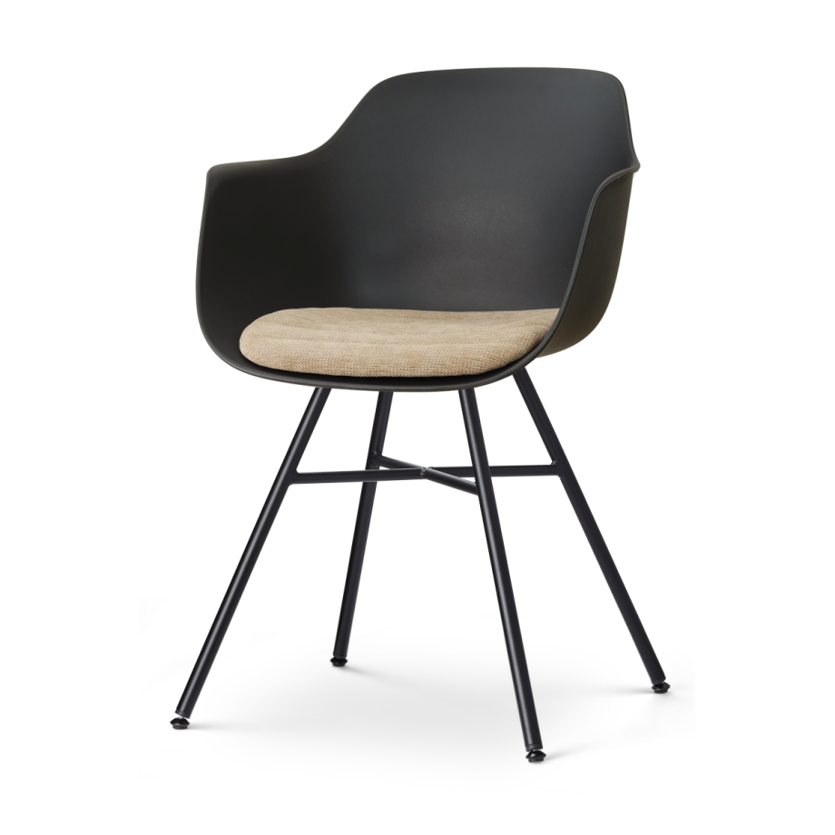 Noa-Liz eetkamerstoel zwart met nougatbruin zitkussen - zwart onderstel afbeelding 1