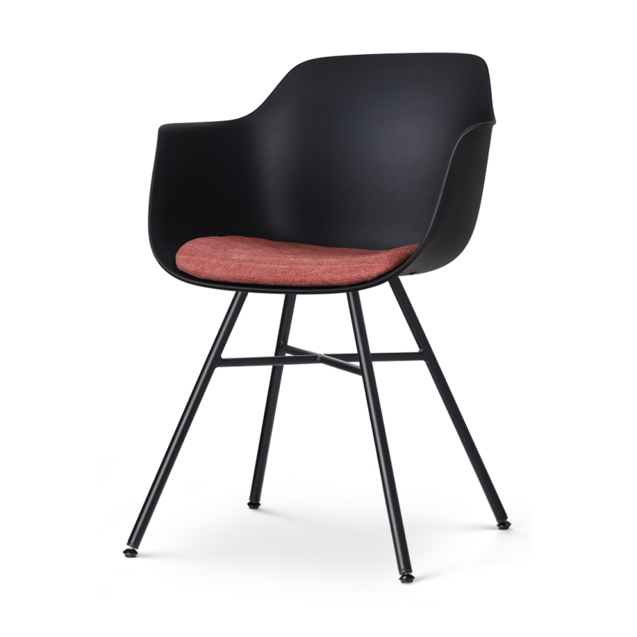 Noa-Liz eetkamerstoel zwart met terracotta rood zitkussen - zwart onderstel Noa-Liz eetkamerstoel zwart met terracotta rood zitkussen - zwart onderstel afbeelding 1