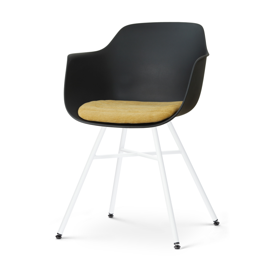 Noa-Liz eetkamerstoel zwart met warm oker zitkussen - wit onderstel afbeelding 1