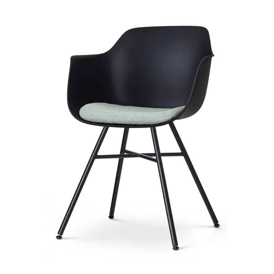 Noa-Liz eetkamerstoel zwart met zacht groen zitkussen - zwart onderstel Noa-Liz eetkamerstoel zwart met zacht groen zitkussen - zwart onderstel afbeelding 1