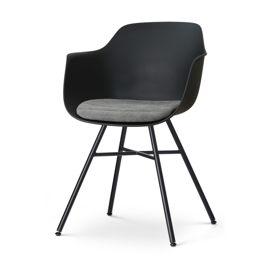 Noa-Liz eetkamerstoel zwart met zeegrijs zitkussen - zwart onderstel afbeelding 1