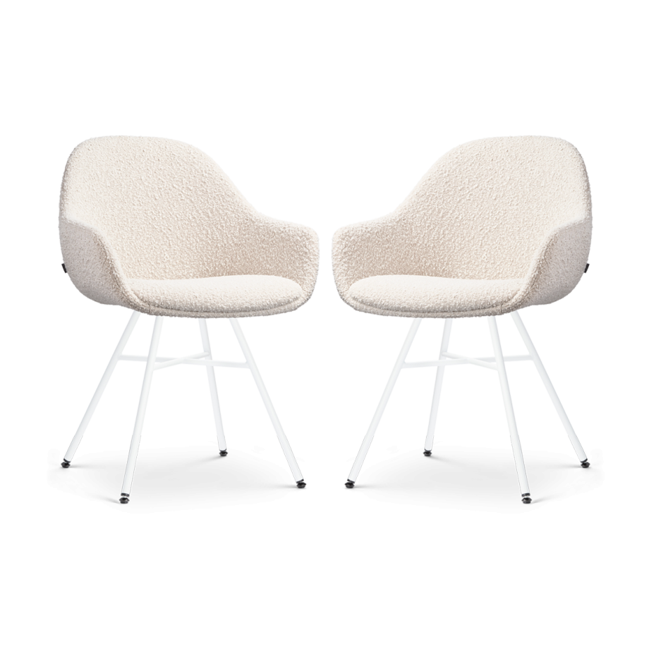 Noa-Mae eetkamerstoel bouclé beige - wit onderstel - set van 2 afbeelding 1