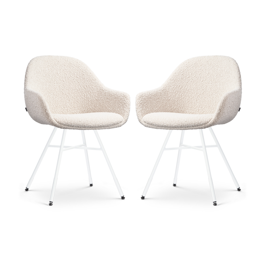 Noa-Mae eetkamerstoel bouclé beige - wit onderstel - set van 2 Noa-Mae eetkamerstoel bouclé beige - wit onderstel - set van 2 afbeelding 1