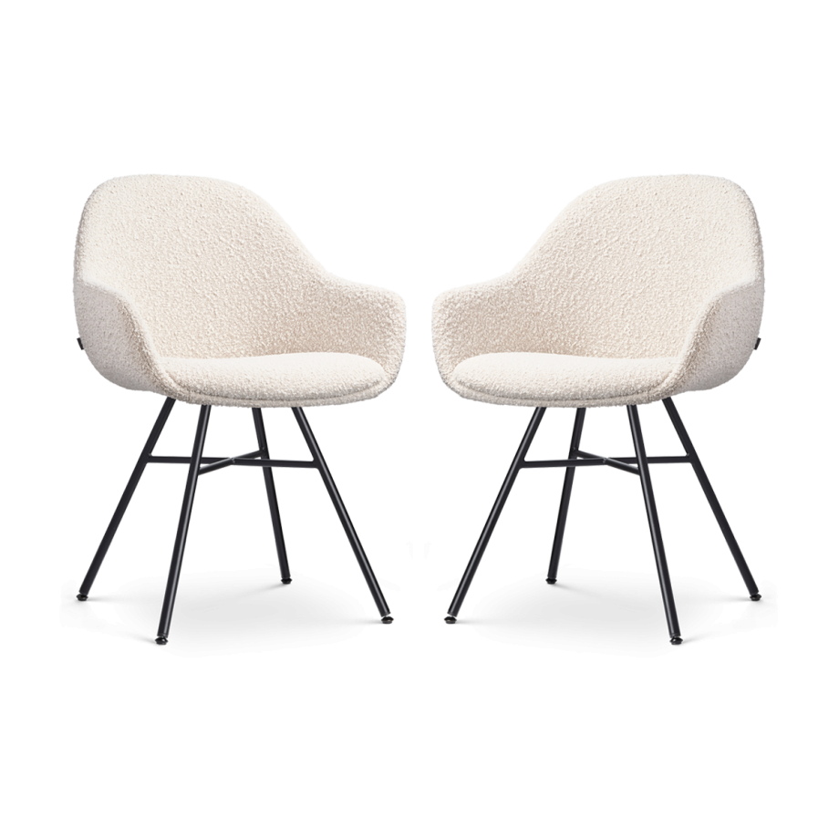 Noa-Mae eetkamerstoel bouclé beige - zwart onderstel - set van 2 afbeelding 1