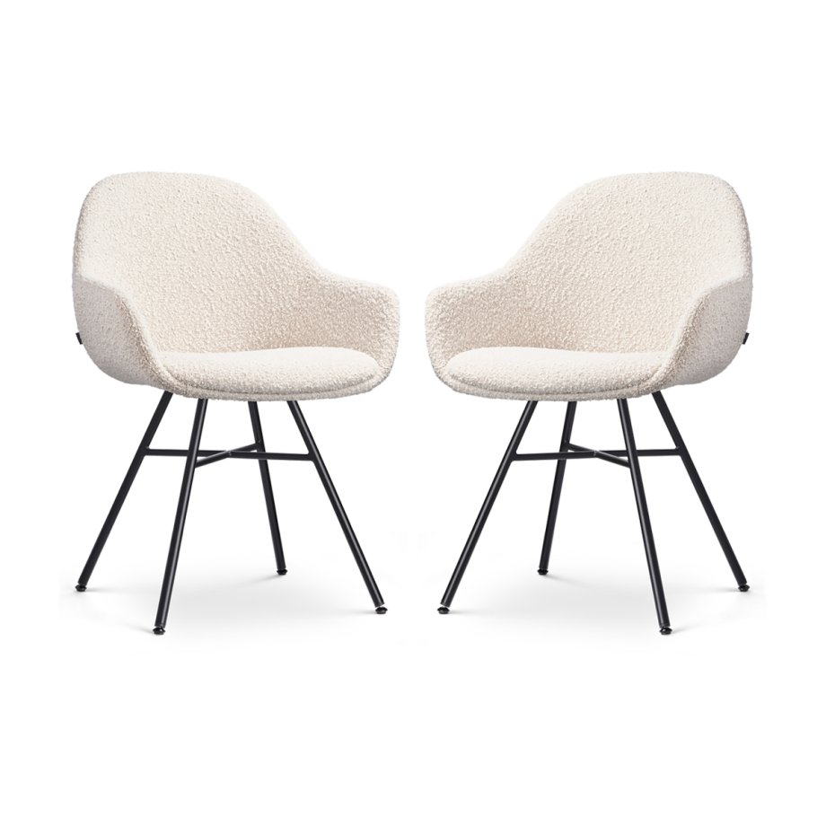 Noa-Mae eetkamerstoel bouclé beige - zwart onderstel - set van 2 afbeelding 1