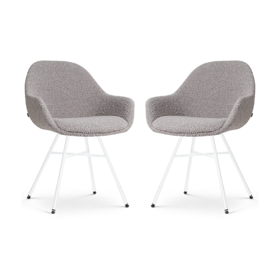 Noa-Mae eetkamerstoel bouclé taupe - wit onderstel - set van 2 Noa-Mae eetkamerstoel bouclé taupe - wit onderstel - set van 2 afbeelding 1