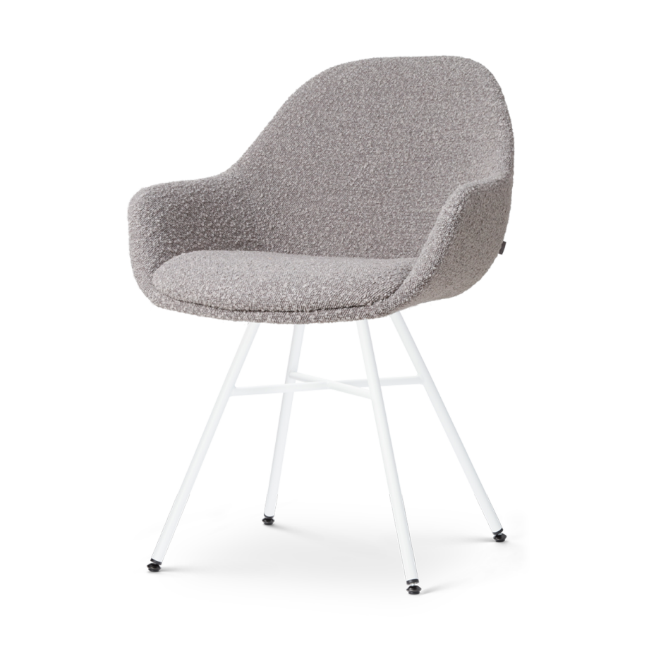 Noa-Mae eetkamerstoel bouclé taupe - wit onderstel Noa-Mae eetkamerstoel bouclé taupe - wit onderstel afbeelding 1