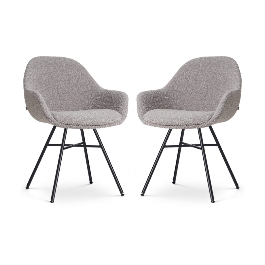 Noa-Mae eetkamerstoel bouclé taupe - zwart onderstel - set van 2 Noa-Mae eetkamerstoel bouclé taupe - zwart onderstel - set van 2 afbeelding 1