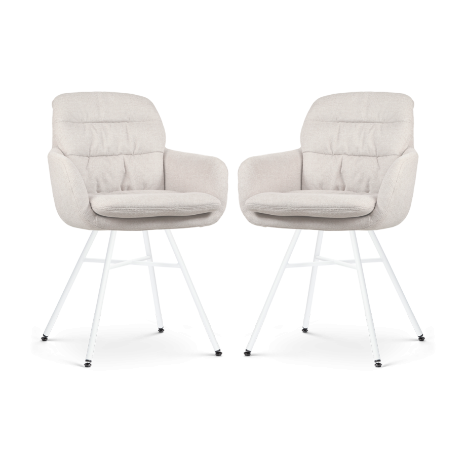 Noa-Mia eetkamerstoel beige - wit onderstel - set van 2 afbeelding 1