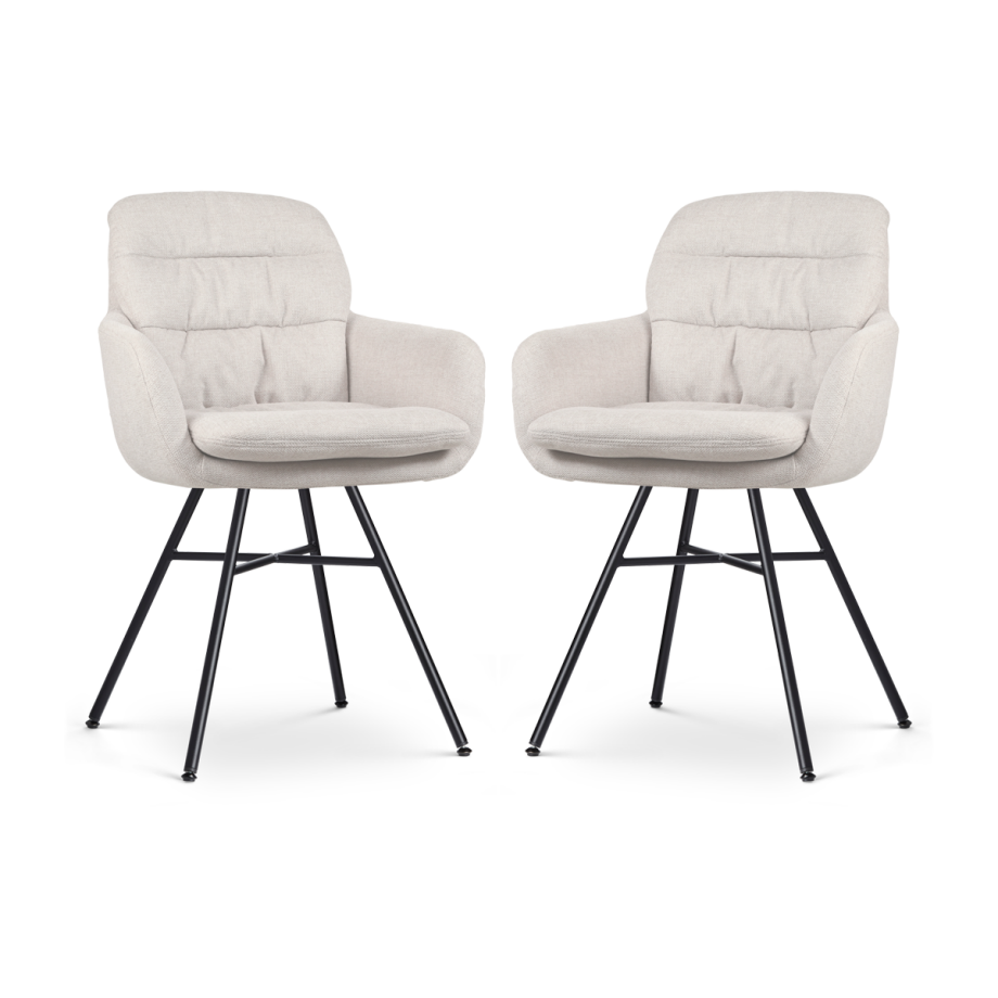 Noa-Mia eetkamerstoel beige - zwart onderstel - set van 2 afbeelding 1