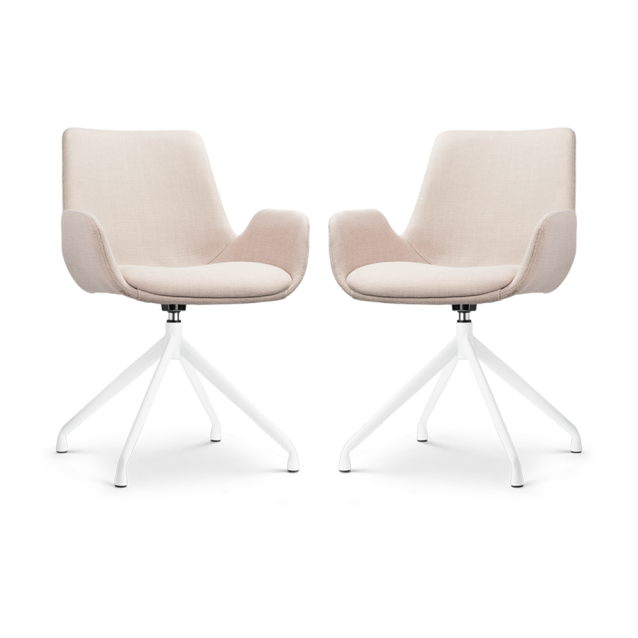 Nola-Eef draaibare eetkamerstoel beige - wit onderstel - set van 2 Nola-Eef draaibare eetkamerstoel beige - wit onderstel - set van 2 afbeelding 1