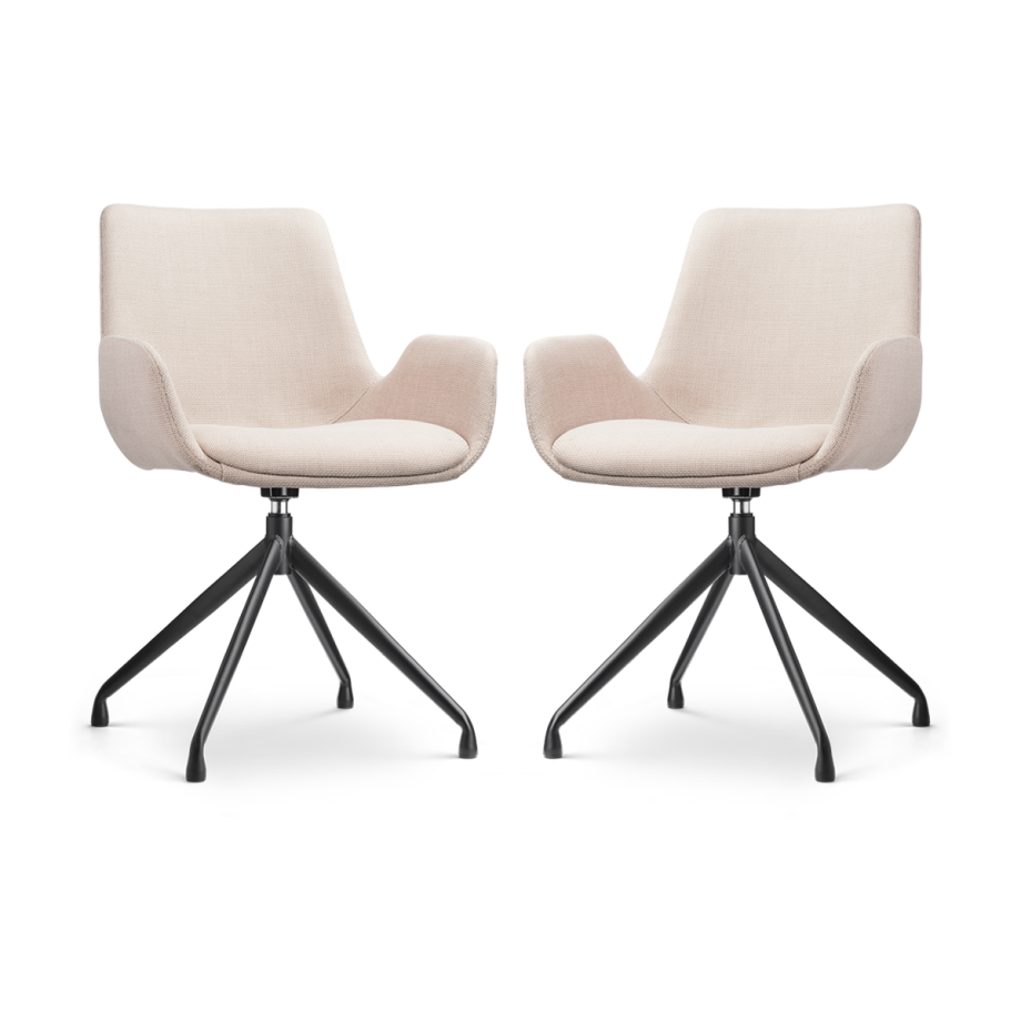 Nola-Eef draaibare eetkamerstoel beige - zwart onderstel - set van 2 Nola-Eef draaibare eetkamerstoel beige - zwart onderstel - set van 2 afbeelding 1