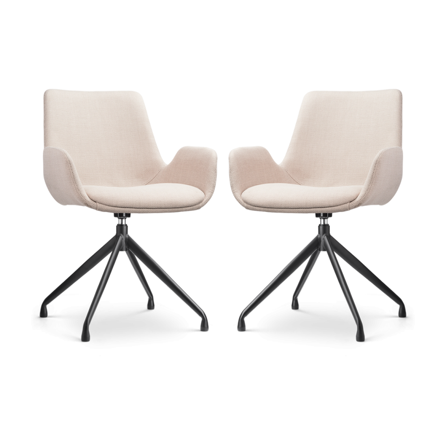 Nola-Eef draaibare eetkamerstoel beige - zwart onderstel - set van 2 afbeelding 1