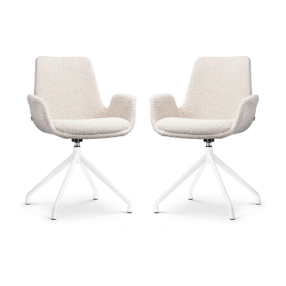Nola-Eef draaibare eetkamerstoel bouclé beige - wit onderstel - set van 2 afbeelding 1