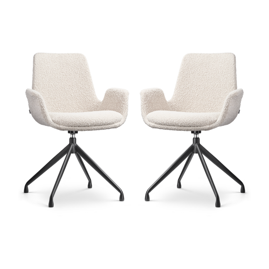 Nola-Eef draaibare eetkamerstoel bouclé beige - zwart onderstel - set van 2 afbeelding 1