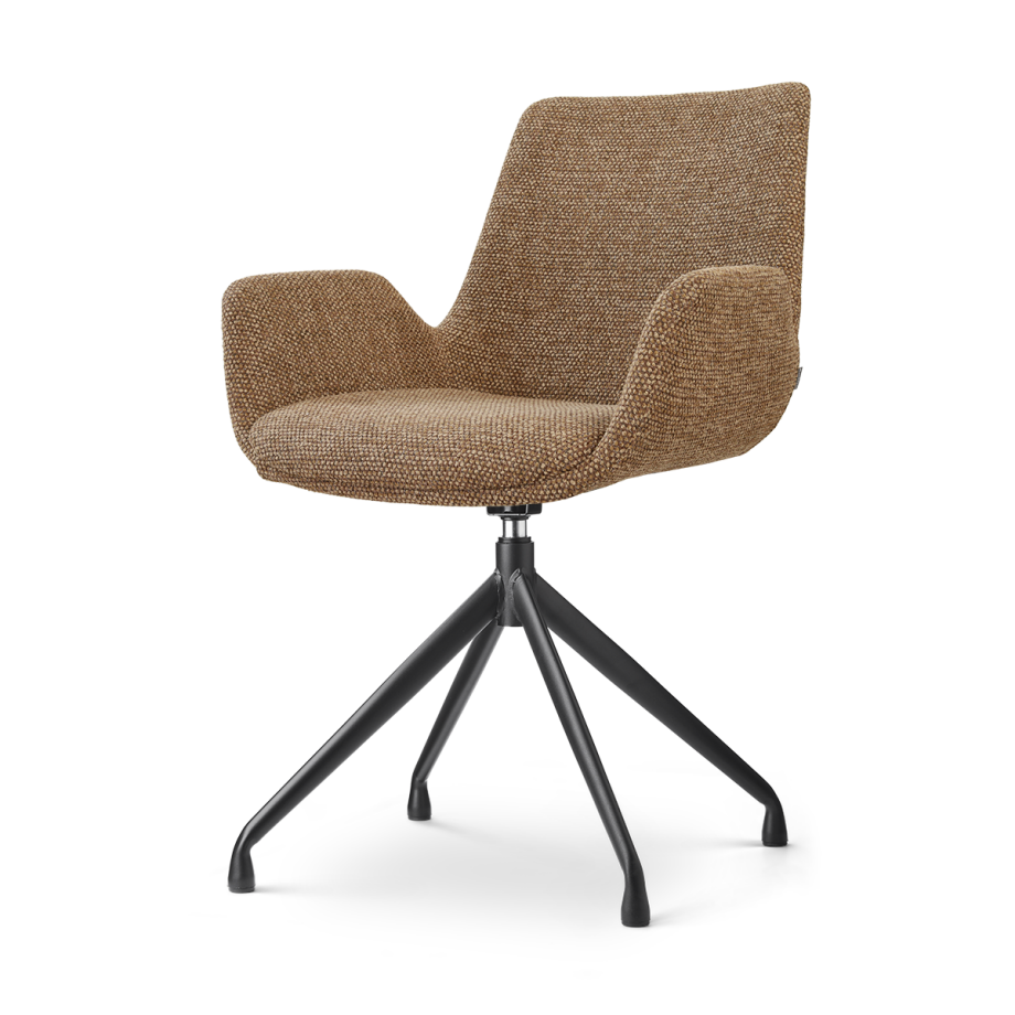 Nola-Eef draaibare eetkamerstoel bruin blend - zwart onderstel afbeelding 1