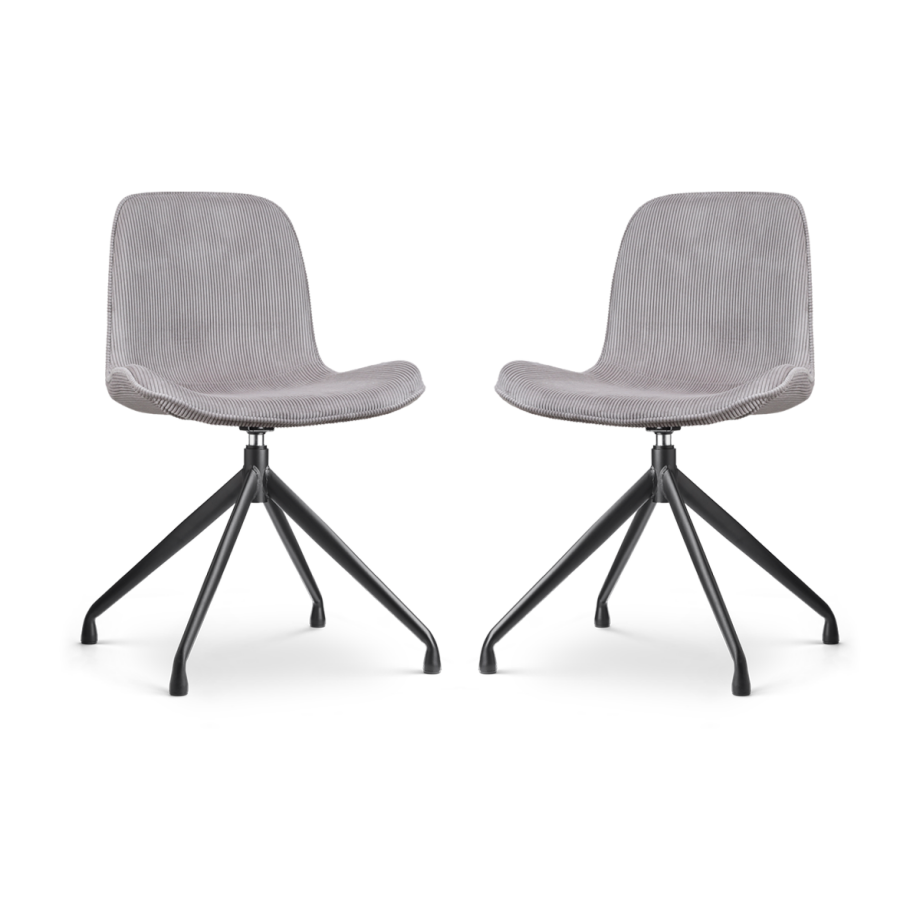 Nola-Fé draaibare eetkamerstoel rib warm grijs - zwart onderstel - set van 2 afbeelding 1