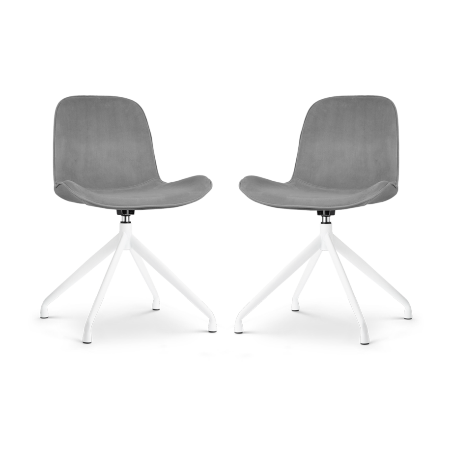 Nola-Fé draaibare eetkamerstoel velvet grijs - wit onderstel - set van 2 afbeelding 1