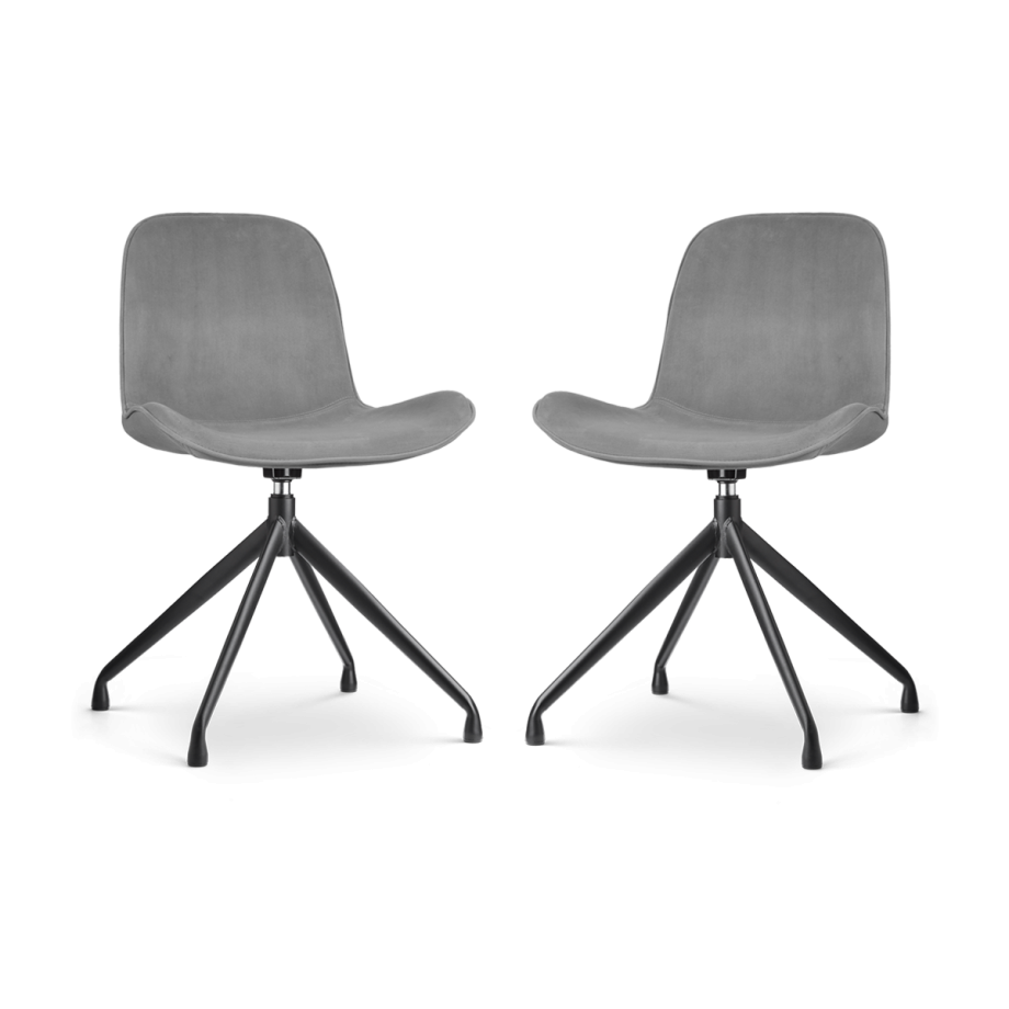 Nola-Fé draaibare eetkamerstoel velvet grijs - zwart onderstel - set van 2 afbeelding 1