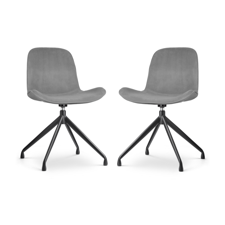 Nola-Fé draaibare eetkamerstoel velvet grijs - zwart onderstel - set van 2 afbeelding 1
