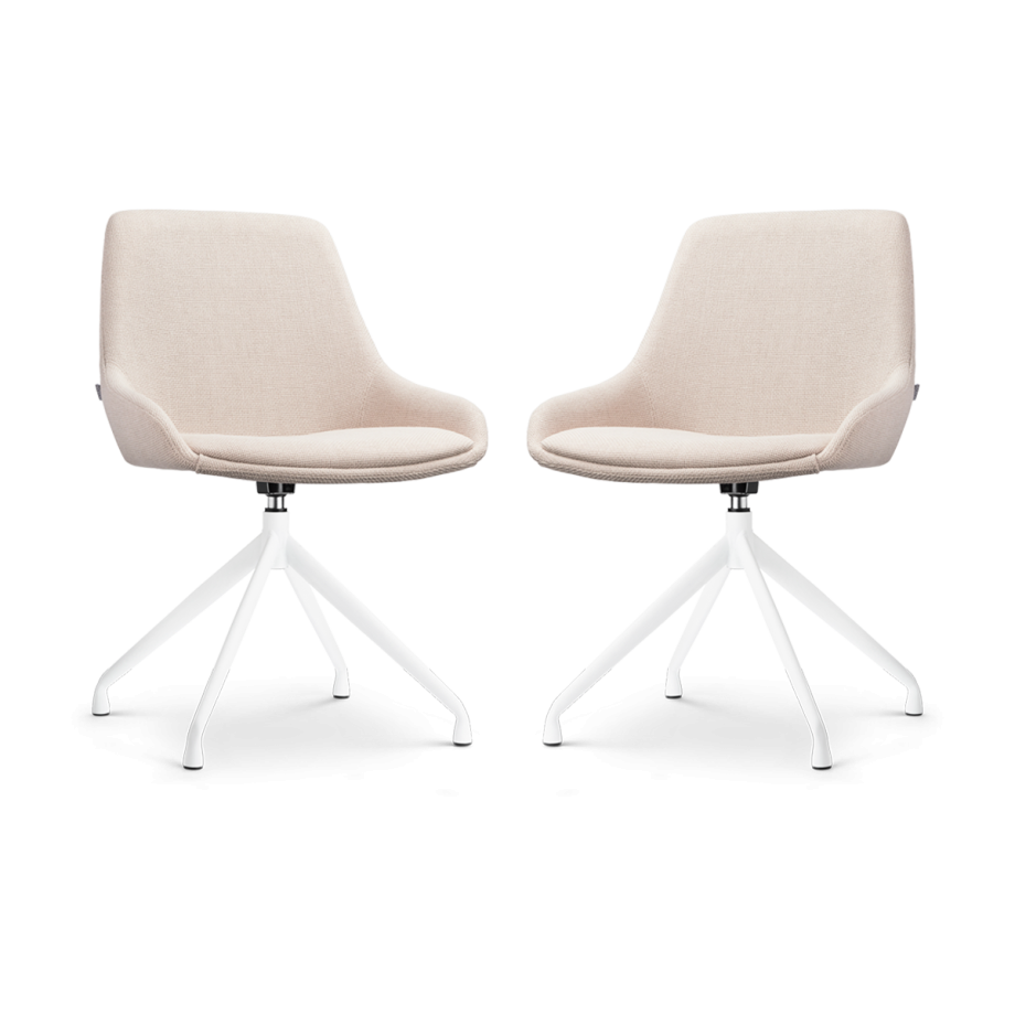 Nola-Isa draaibare eetkamerstoel beige - wit onderstel - set van 2 afbeelding 1