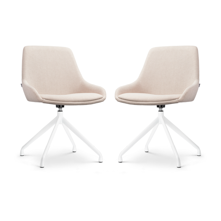 Nola-Isa draaibare eetkamerstoel beige - wit onderstel - set van 2 afbeelding 1