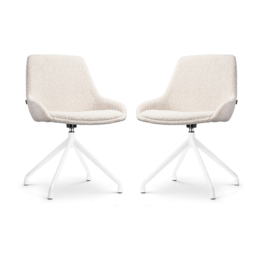Nola-Isa draaibare eetkamerstoel bouclé beige - wit onderstel - set van 2 afbeelding 1