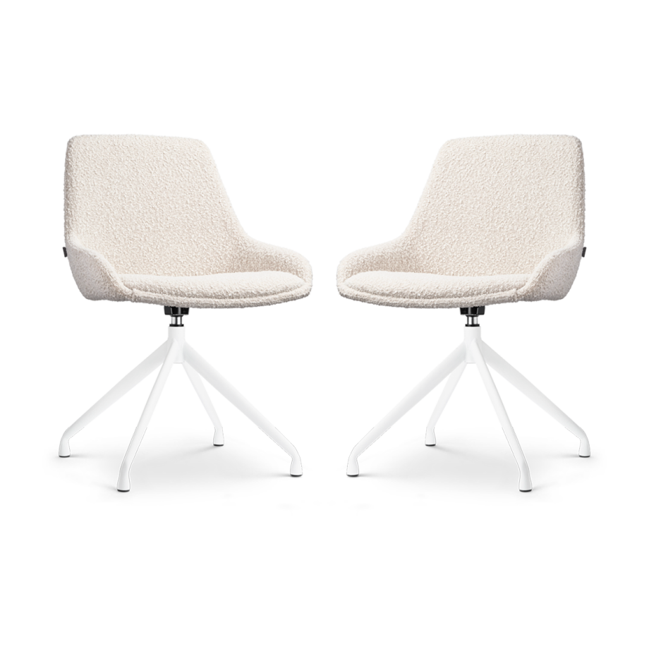Nola-Isa draaibare eetkamerstoel bouclé beige - wit onderstel - set van 2 afbeelding 1