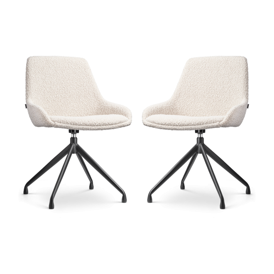 Nola-Isa draaibare eetkamerstoel bouclé beige - zwart onderstel - set van 2 afbeelding 1
