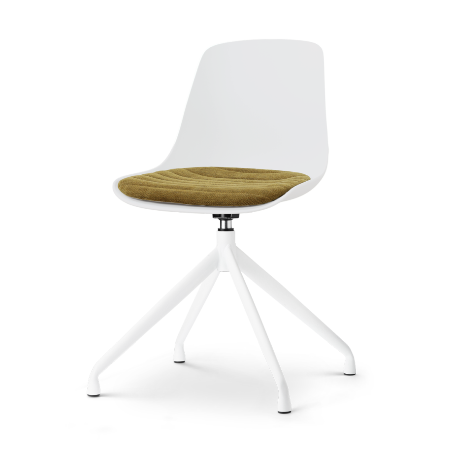 Nola-Liv draaibare eetkamerstoel wit met mosgroen zitkussen - wit onderstel afbeelding 1