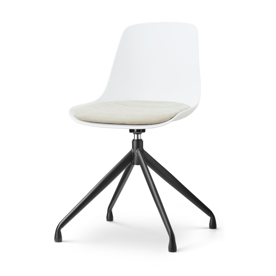 Nola-Liv draaibare eetkamerstoel wit met naturelbeige zitkussen - zwart onderstel afbeelding 1