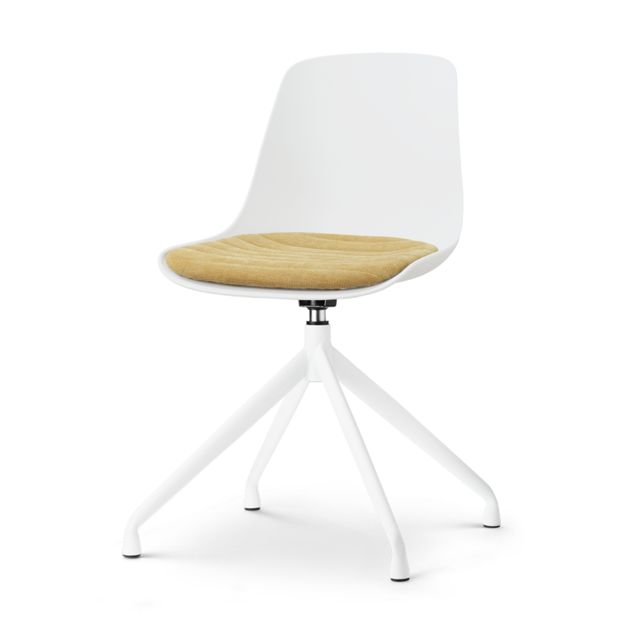 Nola-Liv draaibare eetkamerstoel wit met warm oker zitkussen - wit onderstel afbeelding 1
