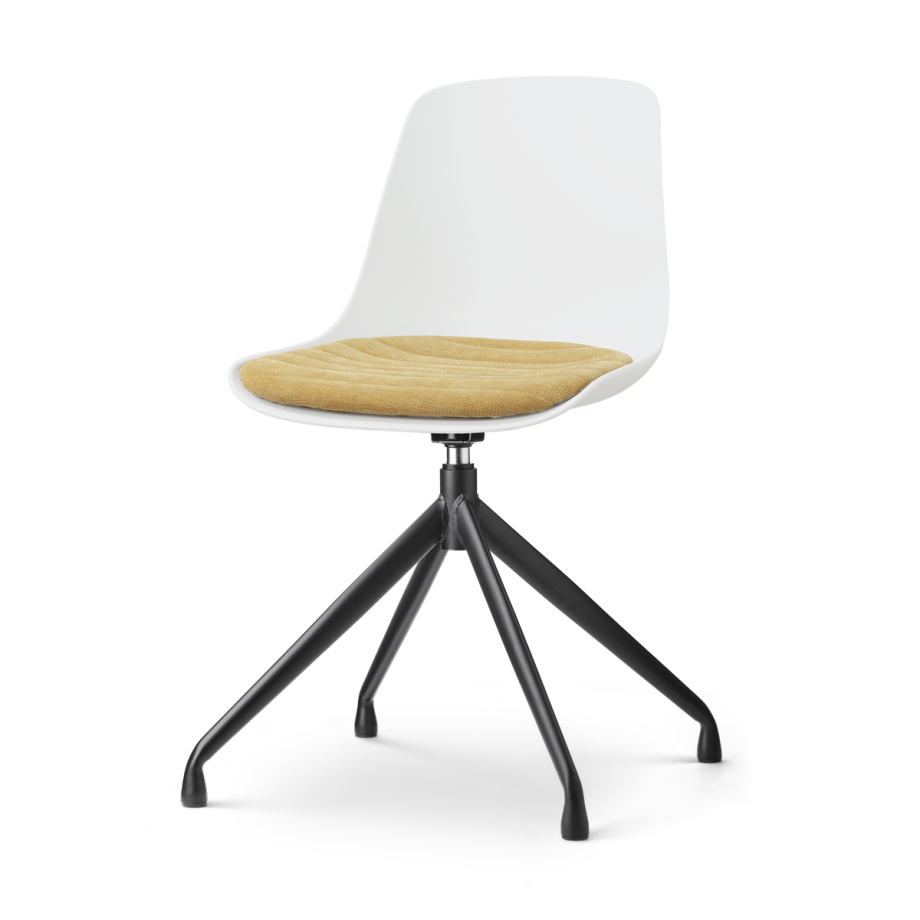 Nola-Liv draaibare eetkamerstoel wit met warm oker zitkussen - zwart onderstel afbeelding 1
