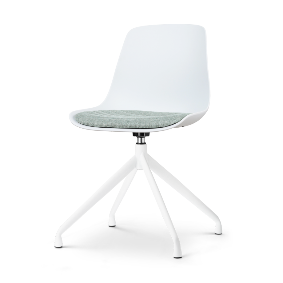 Nola-Liv draaibare eetkamerstoel wit met zacht groen zitkussen - wit onderstel Nola-Liv draaibare eetkamerstoel wit met zacht groen zitkussen - wit onderstel afbeelding 1