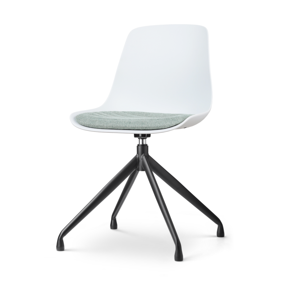 Nola-Liv draaibare eetkamerstoel wit met zacht groen zitkussen - zwart onderstel Nola-Liv draaibare eetkamerstoel wit met zacht groen zitkussen - zwart onderstel afbeelding 1