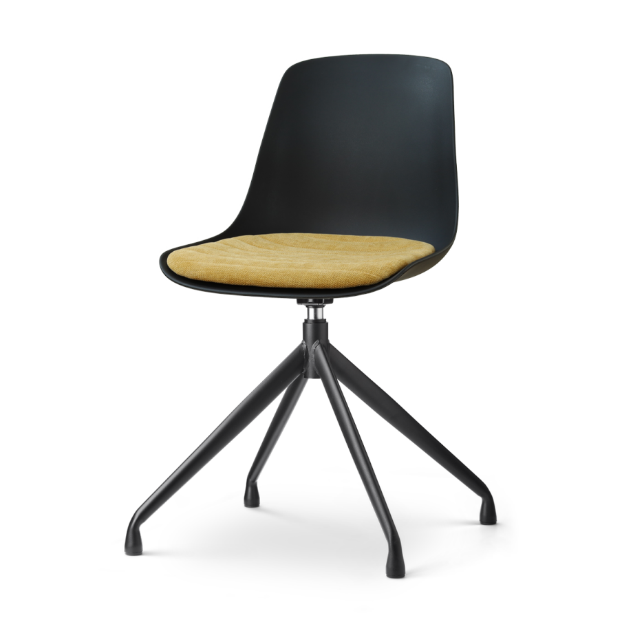 Nola-Liv draaibare eetkamerstoel zwart met warm oker zitkussen - zwart onderstel Nola-Liv draaibare eetkamerstoel zwart met warm oker zitkussen - zwart onderstel afbeelding 1