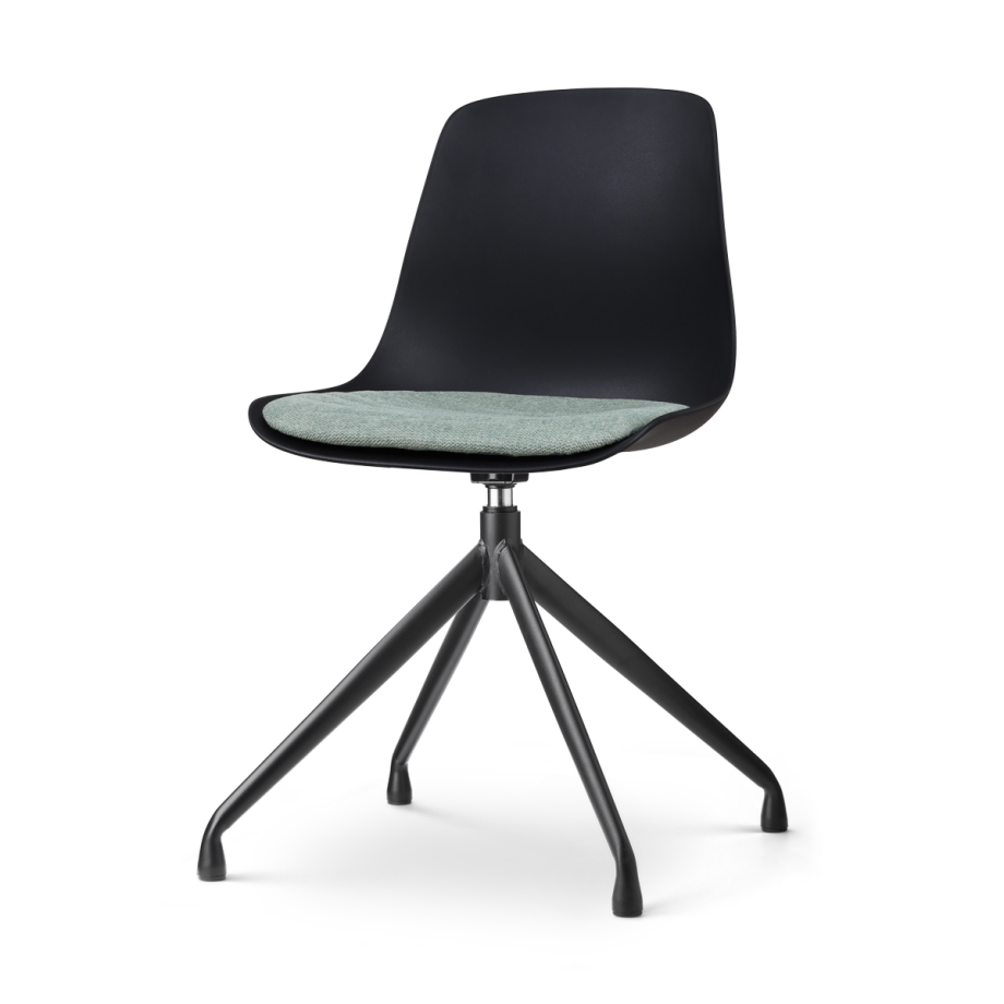 Nola-Liv draaibare eetkamerstoel zwart met zacht groen zitkussen - zwart onderstel Nola-Liv draaibare eetkamerstoel zwart met zacht groen zitkussen - zwart onderstel afbeelding 1