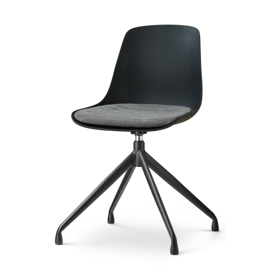 Nola-Liv draaibare eetkamerstoel zwart met zeegrijs zitkussen - zwart onderstel Nola-Liv draaibare eetkamerstoel zwart met zeegrijs zitkussen - zwart onderstel afbeelding 1