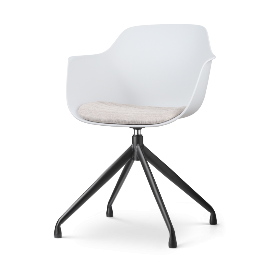 Nola-Liz draaibare eetkamerstoel wit met beige zitkussen - zwart onderstel afbeelding 1