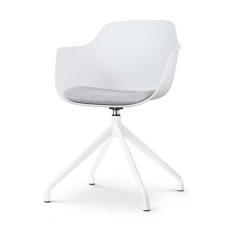 Nola-Liz draaibare eetkamerstoel wit met lichtgrijs zitkussen - wit onderstel afbeelding 1