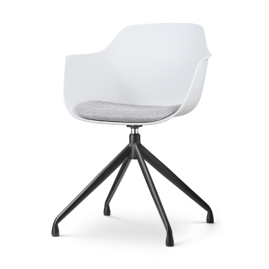 Nola-Liz draaibare eetkamerstoel wit met lichtgrijs zitkussen - zwart onderstel afbeelding 1