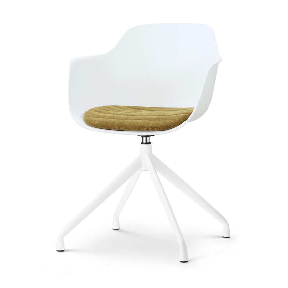 Nola-Liz draaibare eetkamerstoel wit met mosgroen zitkussen - wit onderstel afbeelding 1