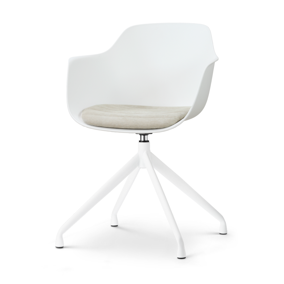 Nola-Liz draaibare eetkamerstoel wit met naturelbeige zitkussen - wit onderstel afbeelding 1